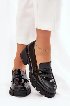 Półbuty Lakierowane|Półbuty Skórzane>Boto Lakierowane Półbuty Damskie Na Masywnym Obcasie Czarne Felonith