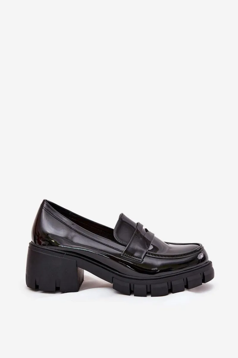 Półbuty Lakierowane|Półbuty Skórzane>Boto Lakierowane Półbuty Damskie Na Masywnym Obcasie Czarne Felonith