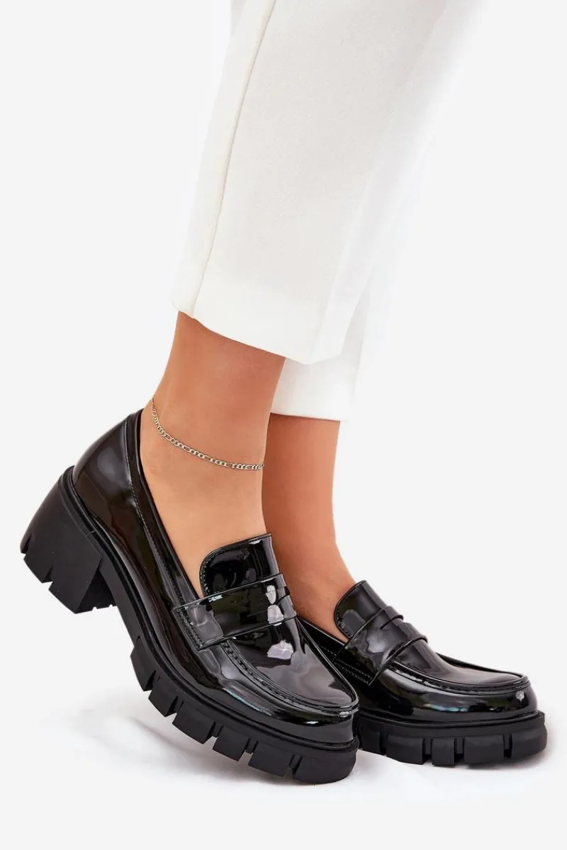 Półbuty Lakierowane|Półbuty Skórzane>Boto Lakierowane Półbuty Damskie Na Masywnym Obcasie Czarne Felonith