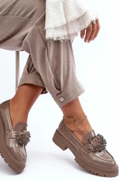 Best Boto Lakierowane Półbuty Damskie Zdobione Beżowe Annella