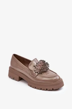 Best Boto Lakierowane Półbuty Damskie Zdobione Beżowe Annella