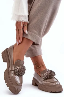 Best Boto Lakierowane Półbuty Damskie Zdobione Beżowe Annella