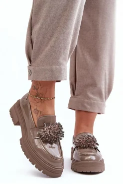 Best Boto Lakierowane Półbuty Damskie Zdobione Beżowe Annella