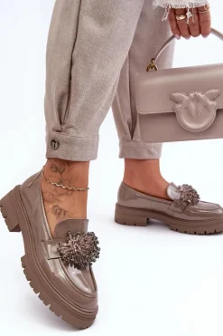 Best Boto Lakierowane Półbuty Damskie Zdobione Beżowe Annella