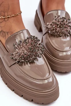 Best Boto Lakierowane Półbuty Damskie Zdobione Beżowe Annella