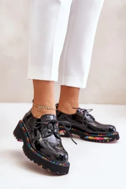 Boto Lakierowane Półbuty Damskie Sznurowane Artiker 55C0497 Czarne