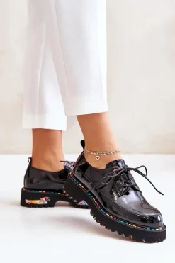 Boto Lakierowane Półbuty Damskie Sznurowane Artiker 55C0497 Czarne