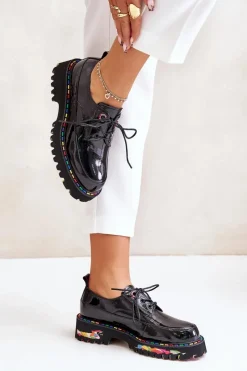 Boto Lakierowane Półbuty Damskie Sznurowane Artiker 55C0497 Czarne