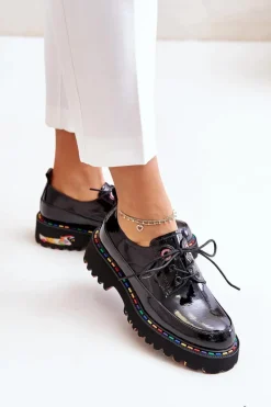 Boto Lakierowane Półbuty Damskie Sznurowane Artiker 55C0497 Czarne