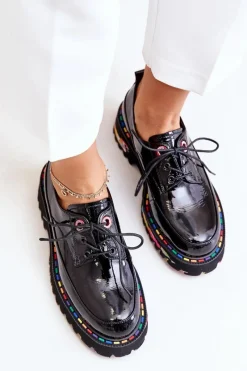 Boto Lakierowane Półbuty Damskie Sznurowane Artiker 55C0497 Czarne