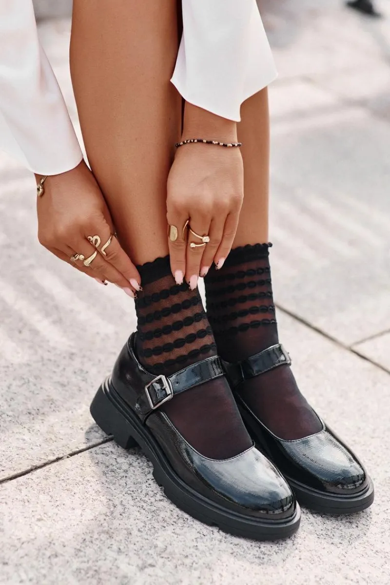 Półbuty Lakierowane|Półbuty Skórzane>Boto Lakierowane Półbuty Damskie Z Paskiem Czarne Vinceza 62179 Czarny