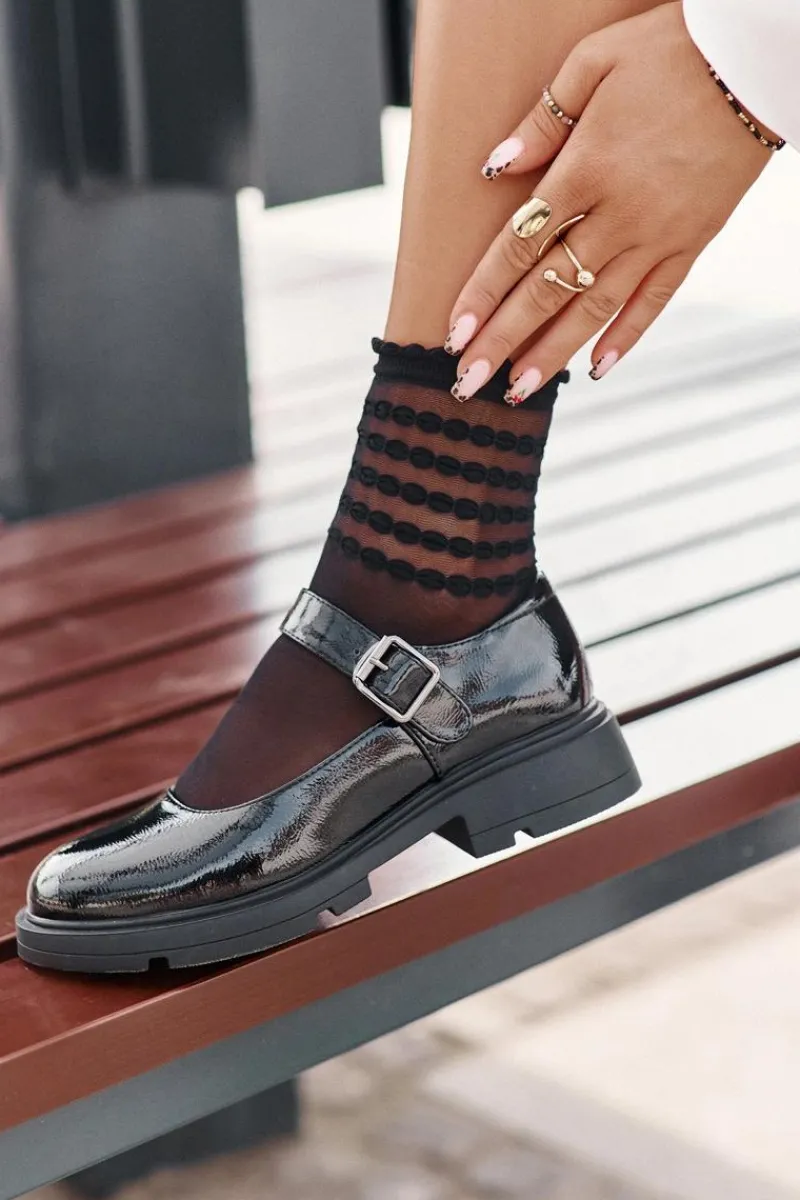 Półbuty Lakierowane|Półbuty Skórzane>Boto Lakierowane Półbuty Damskie Z Paskiem Czarne Vinceza 62179 Czarny