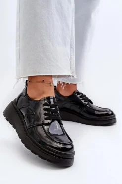 Outlet Evento Lakierowane Półbuty Damskie Skóra Naturalna Czarne Scadaria