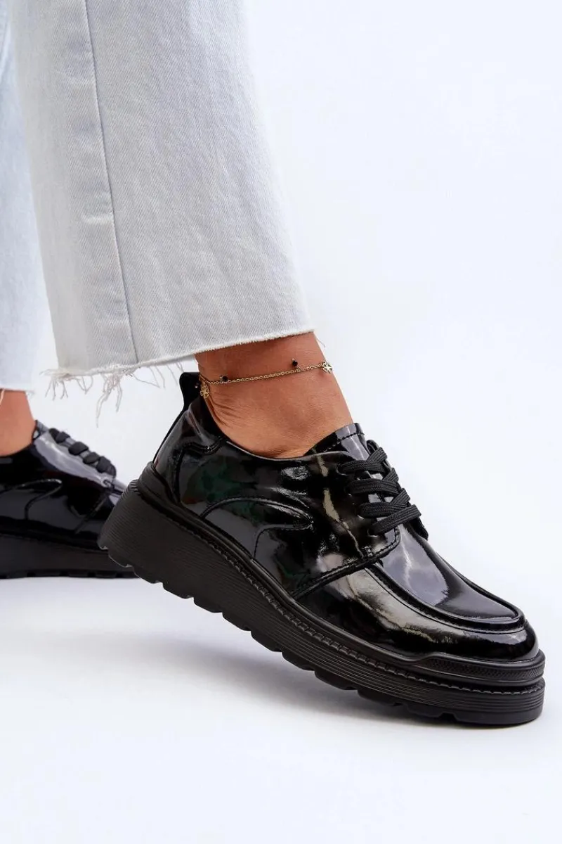 Outlet Evento Lakierowane Półbuty Damskie Skóra Naturalna Czarne Scadaria