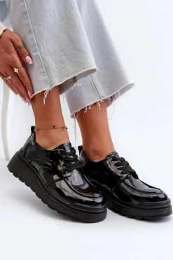 Outlet Evento Lakierowane Półbuty Damskie Skóra Naturalna Czarne Scadaria