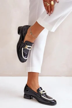 New Artiker Lakierowane Półbuty Damskie Na Klocku 55C0104 Czarne