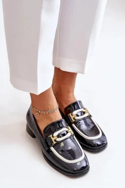 New Artiker Lakierowane Półbuty Damskie Na Klocku 55C0104 Czarne