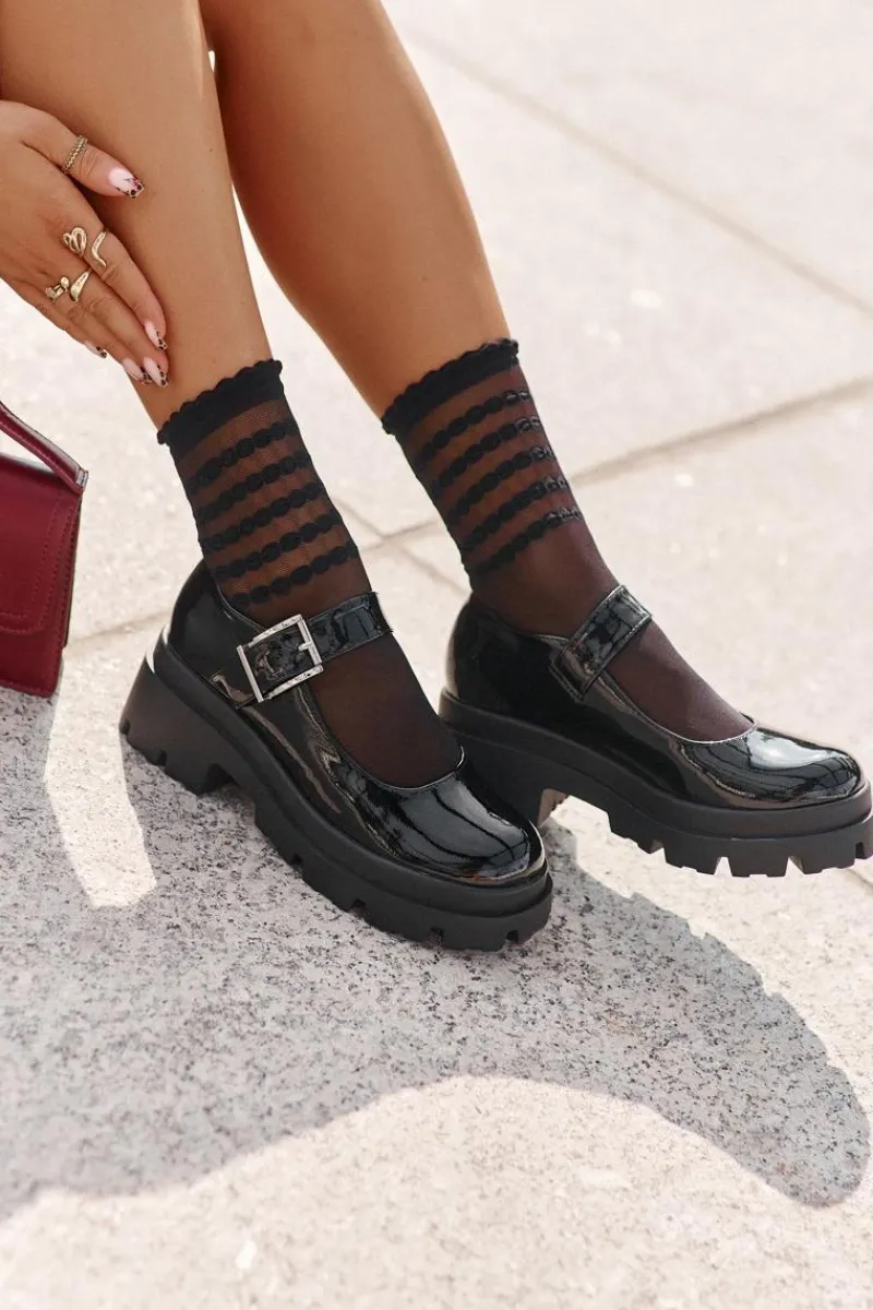 Półbuty Lakierowane|Półbuty Skórzane>Boto Lakierowane Półbuty Damskie Z Klamrą Czarne Plikuria Czarny