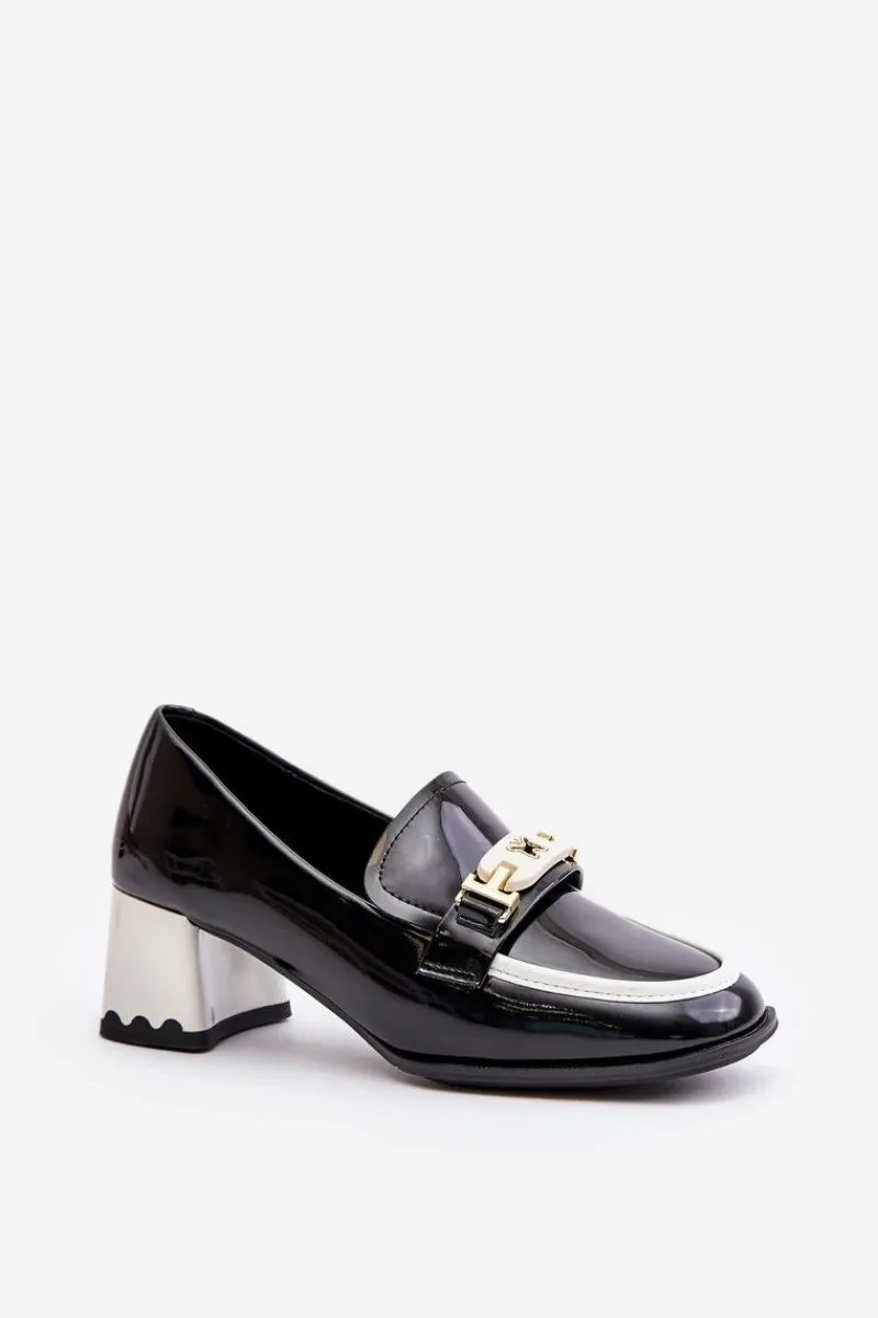 Półbuty Skórzane>Artiker Lakierowane Półbuty Damskie Na Obcasie Z Ozdobą 55C1002 Czarne