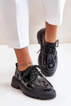 Best Artiker Lakierowane Półbuty Damskie Z Ozdobami Skóra Naturalna 55C1011 Czarne