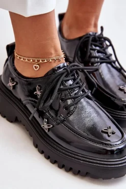 Best Artiker Lakierowane Półbuty Damskie Z Ozdobami Skóra Naturalna 55C1011 Czarne