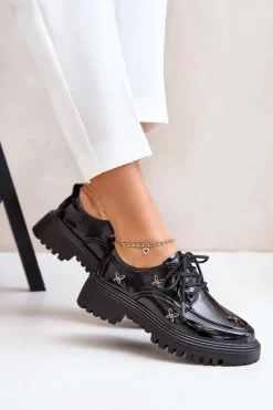 Best Artiker Lakierowane Półbuty Damskie Z Ozdobami Skóra Naturalna 55C1011 Czarne