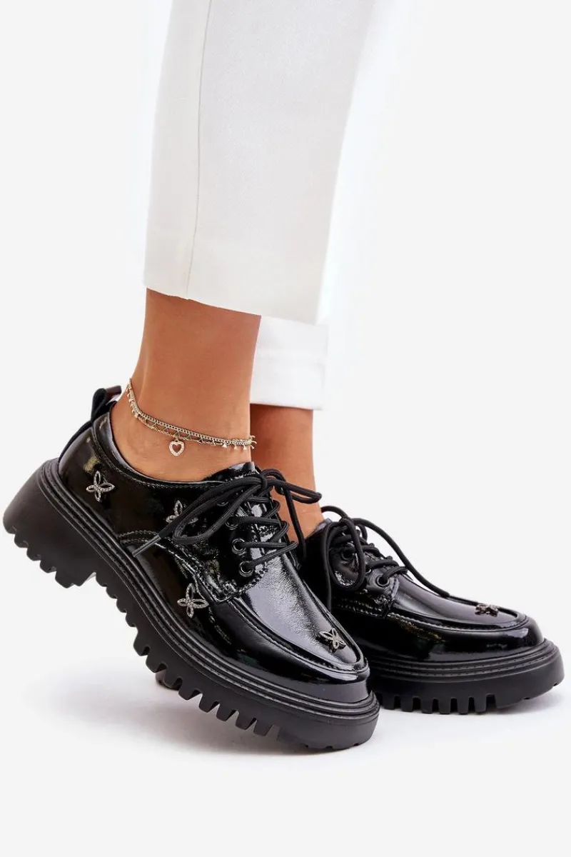 Best Artiker Lakierowane Półbuty Damskie Z Ozdobami Skóra Naturalna 55C1011 Czarne