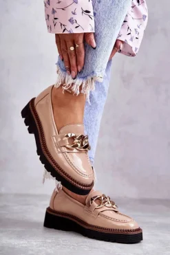 Sale Buty damskie Vinceza Lakierowane Półbuty Loafery Na Platformie Beżowe Reidun