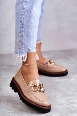 Sale Buty damskie Vinceza Lakierowane Półbuty Loafery Na Platformie Beżowe Reidun