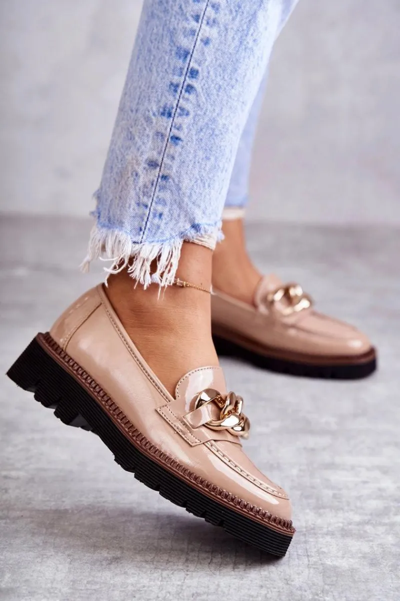 Sale Buty damskie Vinceza Lakierowane Półbuty Loafery Na Platformie Beżowe Reidun