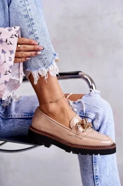 Sale Buty damskie Vinceza Lakierowane Półbuty Loafery Na Platformie Beżowe Reidun