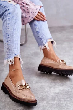 Sale Buty damskie Vinceza Lakierowane Półbuty Loafery Na Platformie Beżowe Reidun