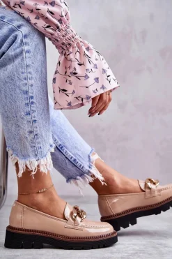 Sale Buty damskie Vinceza Lakierowane Półbuty Loafery Na Platformie Beżowe Reidun