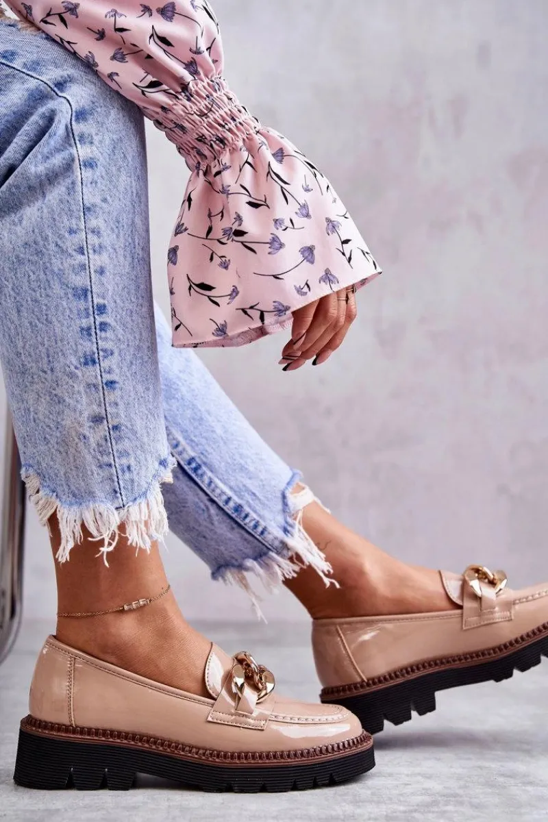 Sale Buty damskie Vinceza Lakierowane Półbuty Loafery Na Platformie Beżowe Reidun