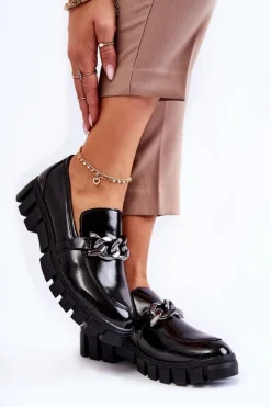 Best Lakierowane Półbuty Loafery Na Platformie Czarne Inger Damskie Półbuty Lakierowane|Mokasyny Damskie Lakierowane