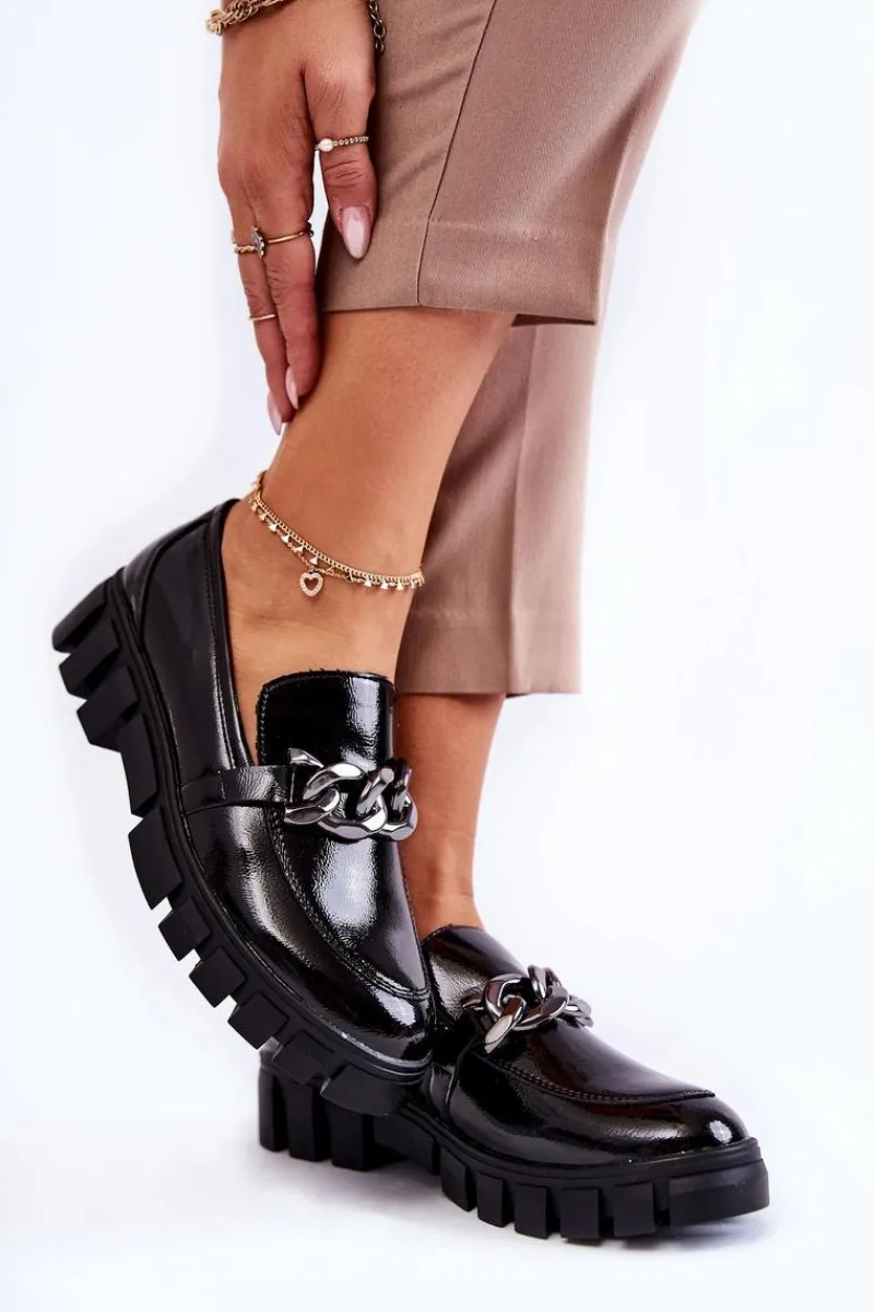 Best Lakierowane Półbuty Loafery Na Platformie Czarne Inger Damskie Półbuty Lakierowane|Mokasyny Damskie Lakierowane