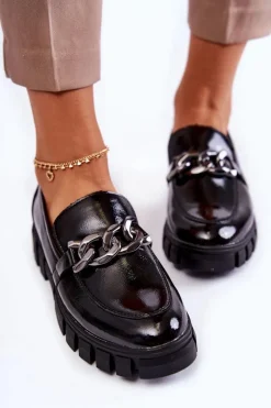 Best Lakierowane Półbuty Loafery Na Platformie Czarne Inger Damskie Półbuty Lakierowane|Mokasyny Damskie Lakierowane