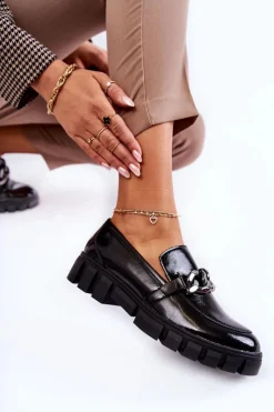 Best Lakierowane Półbuty Loafery Na Platformie Czarne Inger Damskie Półbuty Lakierowane|Mokasyny Damskie Lakierowane