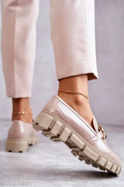 Best Buty Sergio Leone Lakierowane Półbuty Loafery Na Platformie Beżowe Inger