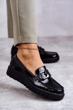 Discount Buty Sergio Leone Lakierowane Półbuty Loafery Na Platformie Czarne Kjersti