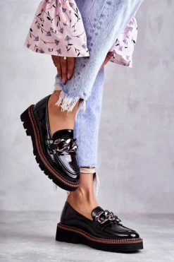 New Lakierowane Półbuty Loafery Na Platformie Czarne Reidun Damskie Półbuty Lakierowane|Mokasyny Damskie Lakierowane