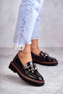 New Lakierowane Półbuty Loafery Na Platformie Czarne Reidun Damskie Półbuty Lakierowane|Mokasyny Damskie Lakierowane