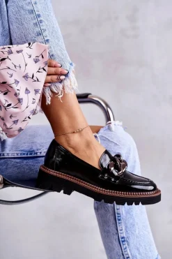 New Lakierowane Półbuty Loafery Na Platformie Czarne Reidun Damskie Półbuty Lakierowane|Mokasyny Damskie Lakierowane