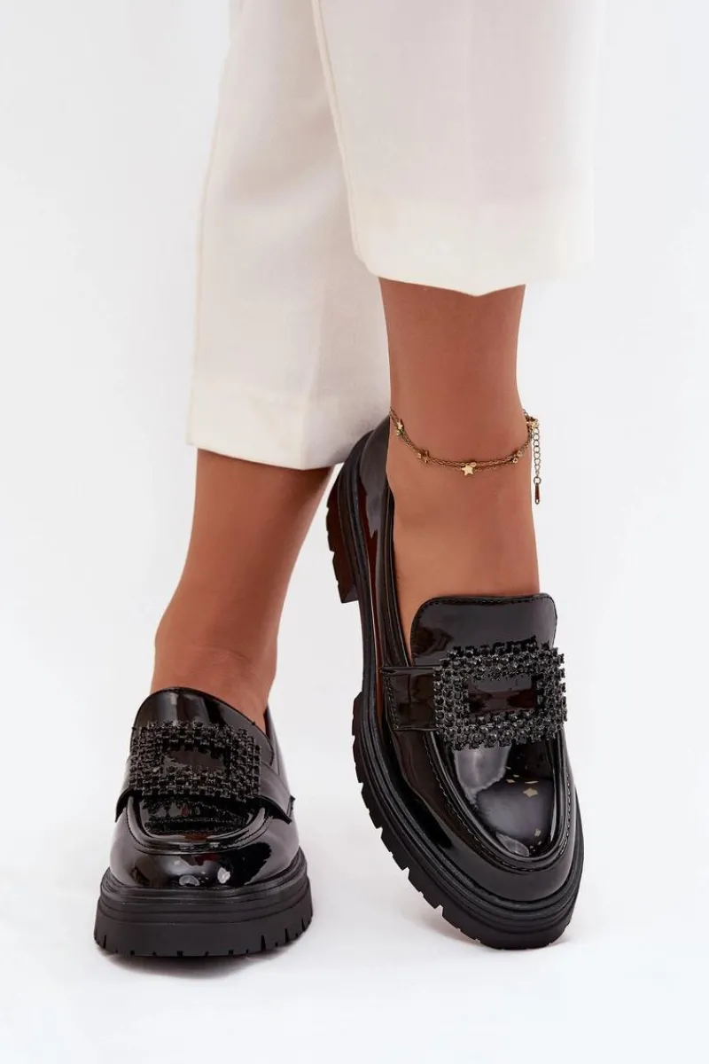 Loafersy Damskie|Półbuty Lakierowane>Boto Lakierowane Półbuty Mokasyny Damskie Z Ozdobną Klamrą Czarne Luvianne