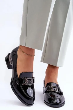 Online Lakierowane Półbuty Mokasyny Na Obcasie Czarne Sakina Damskie Półbuty Lakierowane