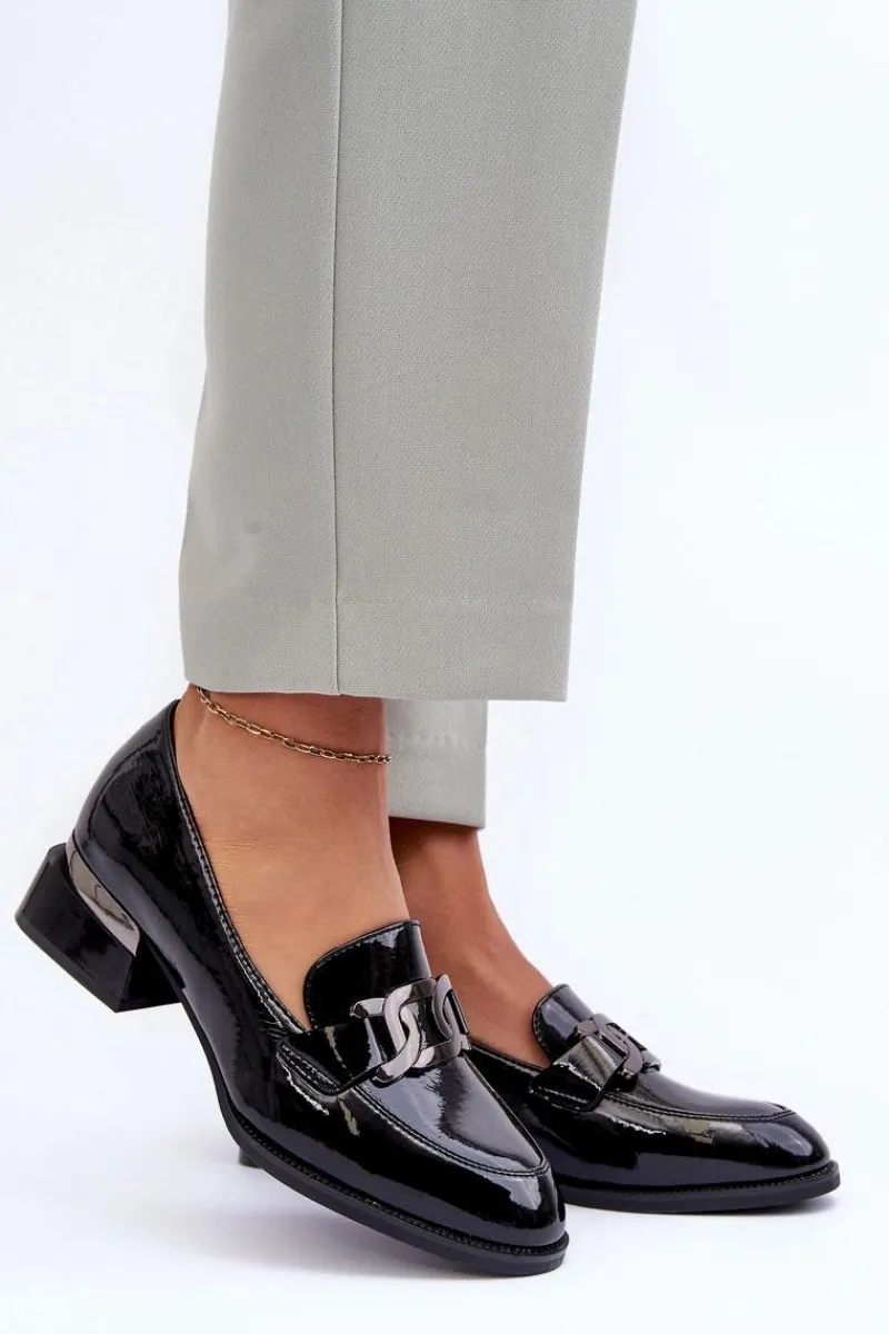 Online Lakierowane Półbuty Mokasyny Na Obcasie Czarne Sakina Damskie Półbuty Lakierowane