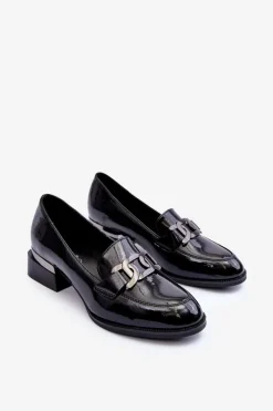 Online Lakierowane Półbuty Mokasyny Na Obcasie Czarne Sakina Damskie Półbuty Lakierowane