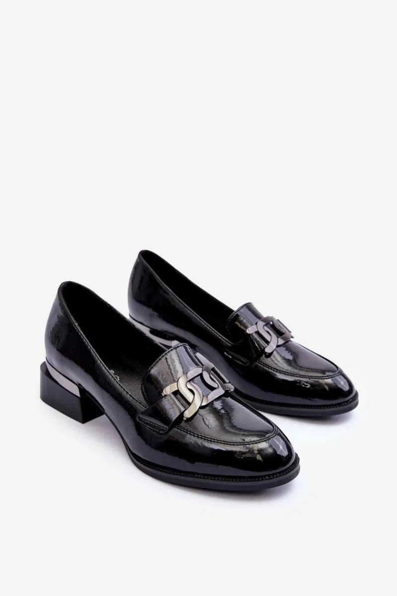 Online Lakierowane Półbuty Mokasyny Na Obcasie Czarne Sakina Damskie Półbuty Lakierowane