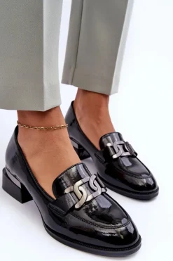 Online Lakierowane Półbuty Mokasyny Na Obcasie Czarne Sakina Damskie Półbuty Lakierowane