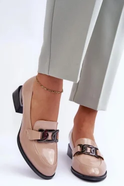 Best Buty damskie Vinceza Lakierowane Półbuty Mokasyny Na Obcasie Beżowe Sakina